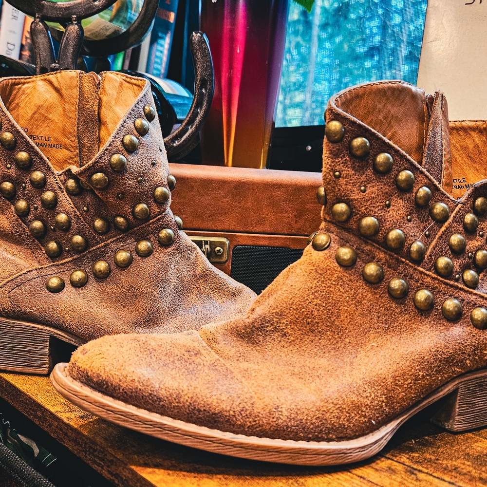 Studded Brown Suede Ankle Boots